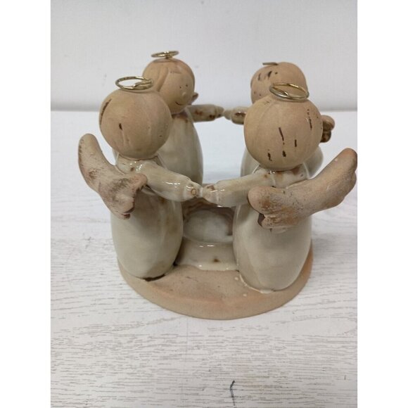 Vintage Art Pottery Ceramic Beige Angel Circle of Friends Candle Holder Figural - Picture 6 of 10